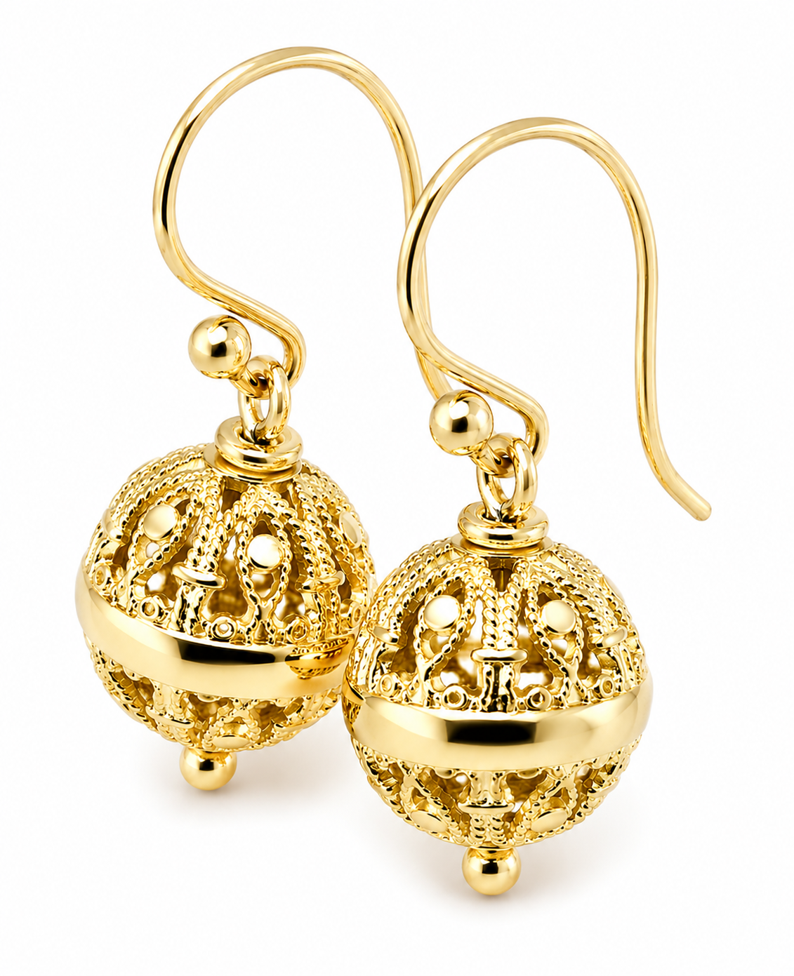 Kaedesigns Genuine 9kt 9ct 375 Yellow, Rose or White Gold 12mm Euro Ball Drop Filigree Earrings