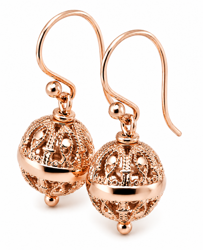 Kaedesigns Genuine 9kt 9ct 375 Yellow, Rose or White Gold 12mm Euro Ball Drop Filigree Earrings