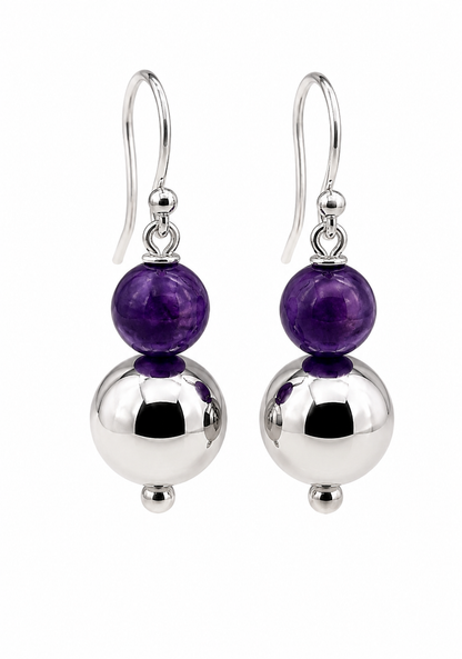 Genuine 12mm Sterling Silver 925 10mm Amethyst Ball Earrings