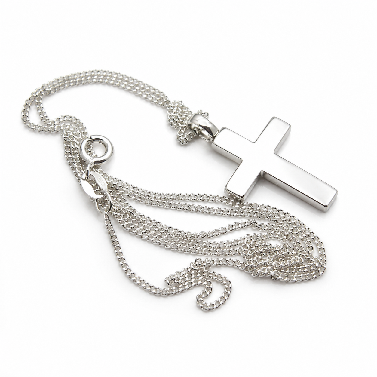 Solid New Sterling Silver 925 Plain Cross Pendant & 45cm Kerb Chain Necklace