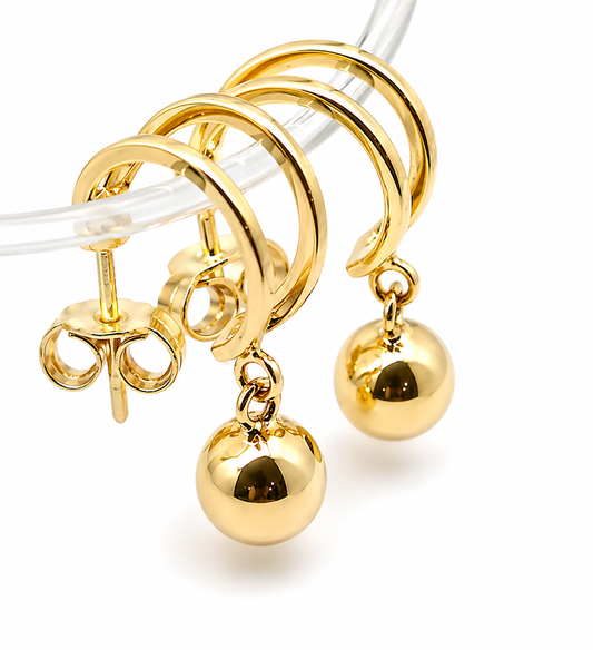 Genuine 9ct 9k 375 Yellow, Rose or White Gold 6mm Stud Drop Ball Earrings