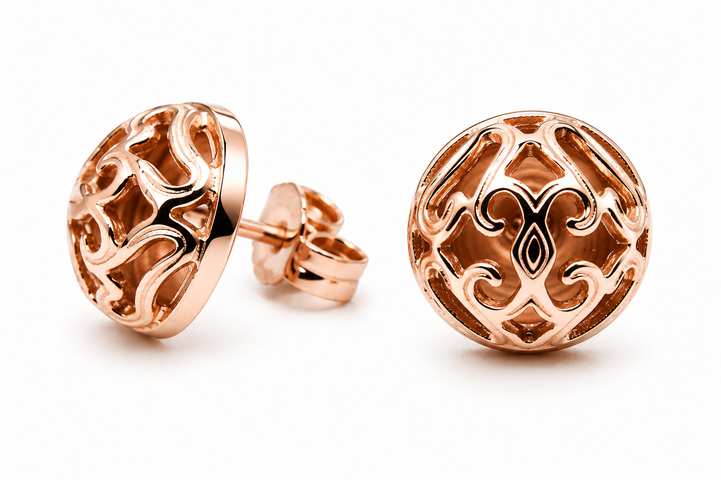Genuine 9ct 9k 375 Solid Yellow, Rose or White Gold Half Ball 12mm Stud Filigree Earrings