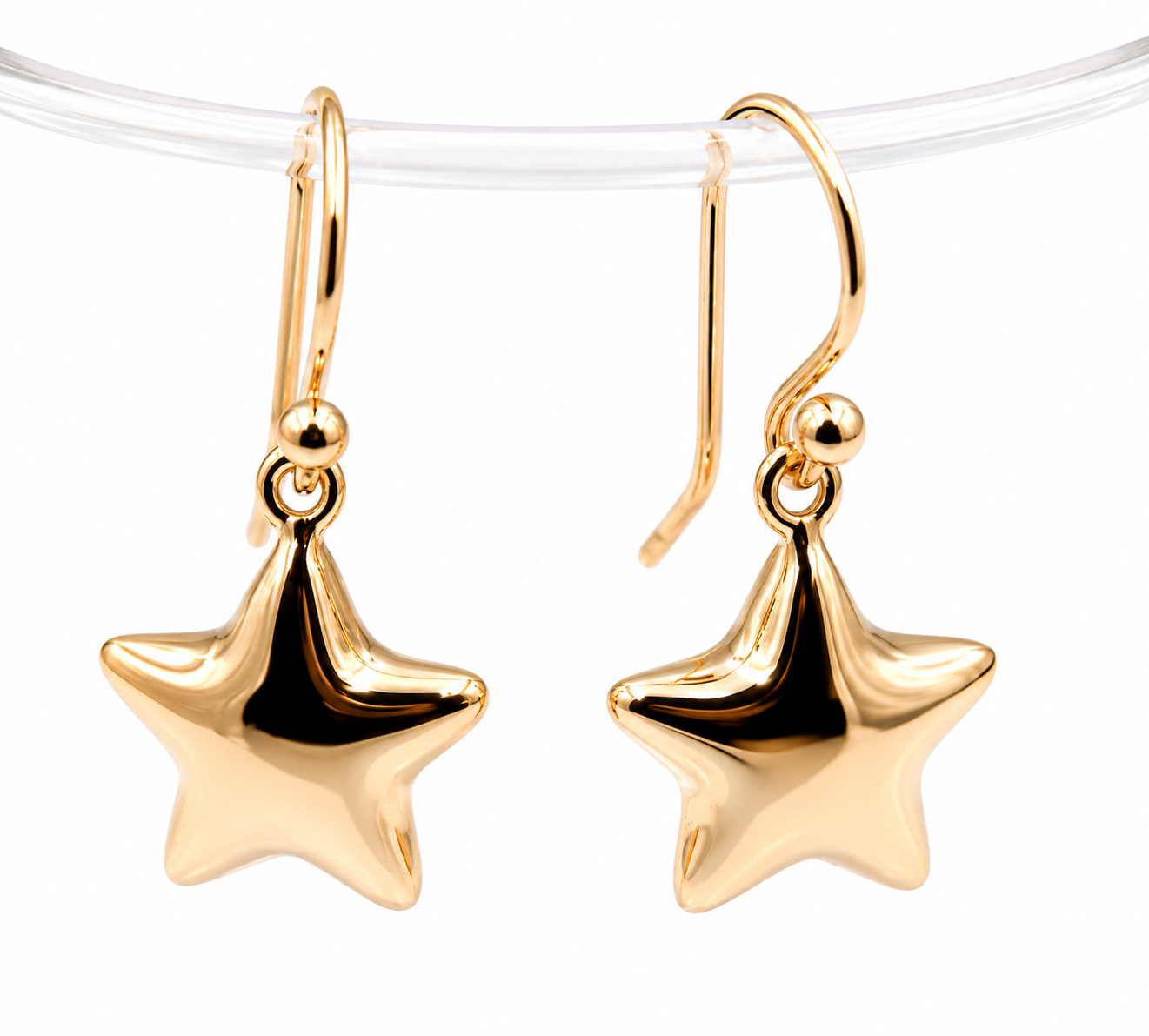 Kaedesigns, 9ct 9k 375 Yellow, White or Rose Gold Bubble Drop Star Hook Earrings