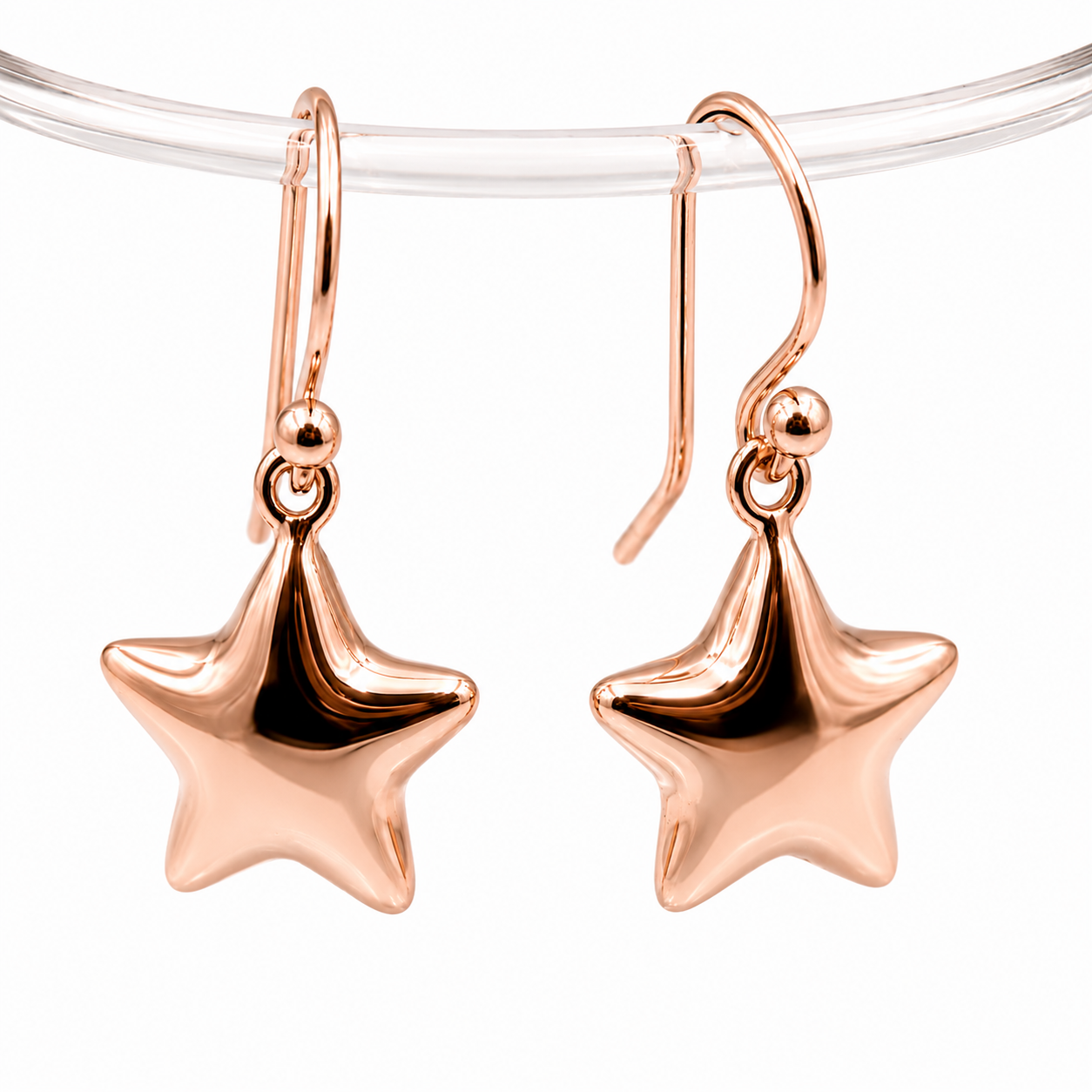 Kaedesigns, 9ct 9k 375 Yellow, White or Rose Gold Bubble Drop Star Hook Earrings