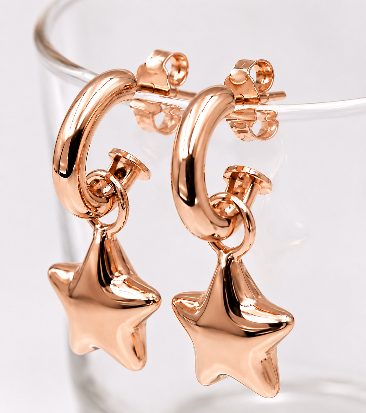 Genuine 9ct 9kt 375 Large Yellow, Rose or White Gold Dangle Bubble Puffed Star Stud Earrings
