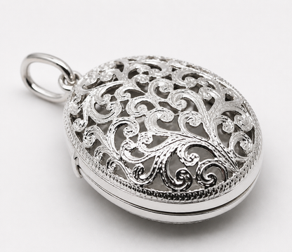 Genuine Huge Heavy Sterling Silver 925 Filigree Oval Pendant Locket