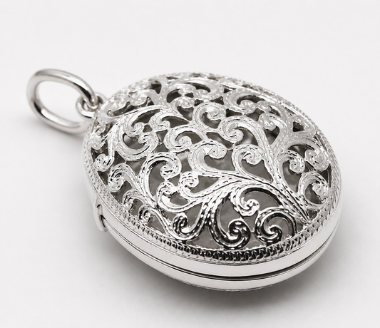 Genuine Huge Heavy Sterling Silver 925 Filigree Oval Pendant Locket