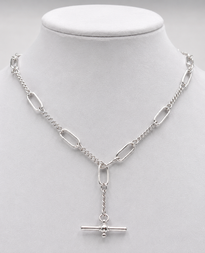Heavy Genuine Sterling Silver Antique Oval Paperclip Links FOB Chain Necklace
