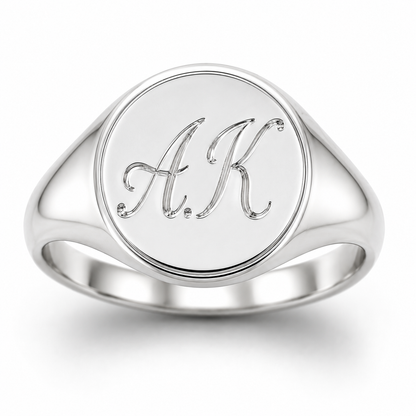 Heavy Solid 9ct 9k 375 White Gold Oval Signet Ring plus engraving in your size