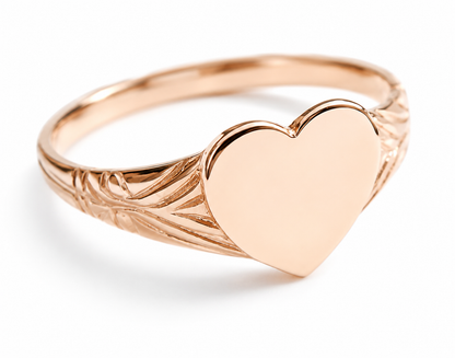Solid Genuine 9ct 9kt 375 Yellow, Rose or White Gold Heart Signet Ring