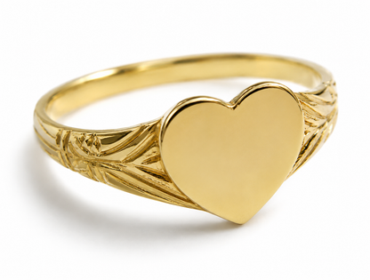Solid Genuine 9ct 9kt 375 Yellow, Rose or White Gold Heart Signet Ring