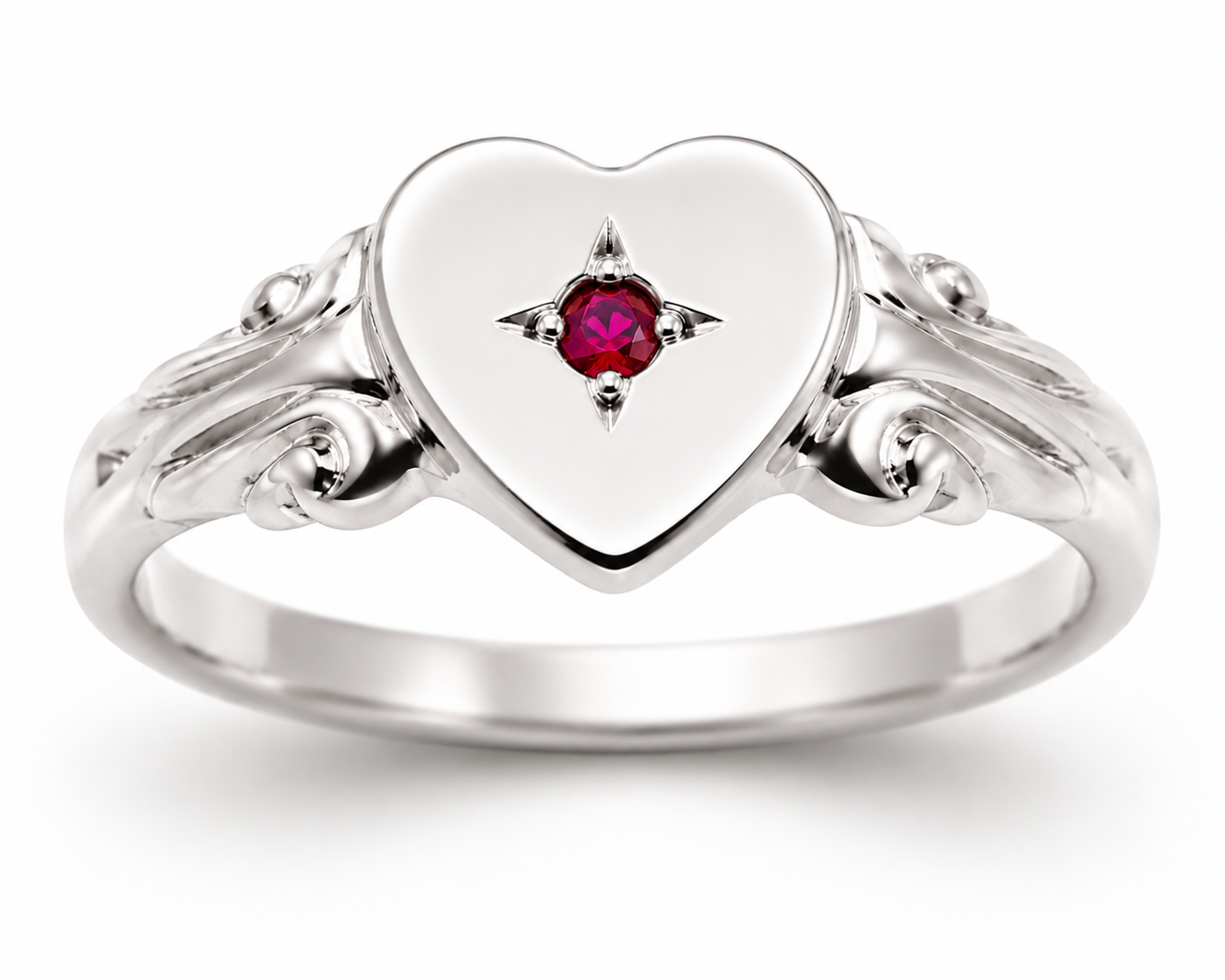 Genuine 9ct 9k 375 Yellow, Rose or White Gold Heart Ruby Signet Ring - July Birthstone