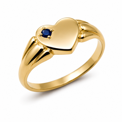 Genuine 9ct 9k 375 Yellow, Rose or White Gold Heart Sapphire Signet Ring - September Birthstone (Copy)