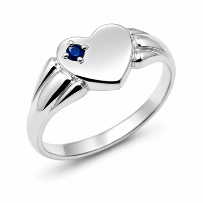 Genuine 9ct 9k 375 Yellow, Rose or White Gold Heart Sapphire Signet Ring - September Birthstone (Copy)