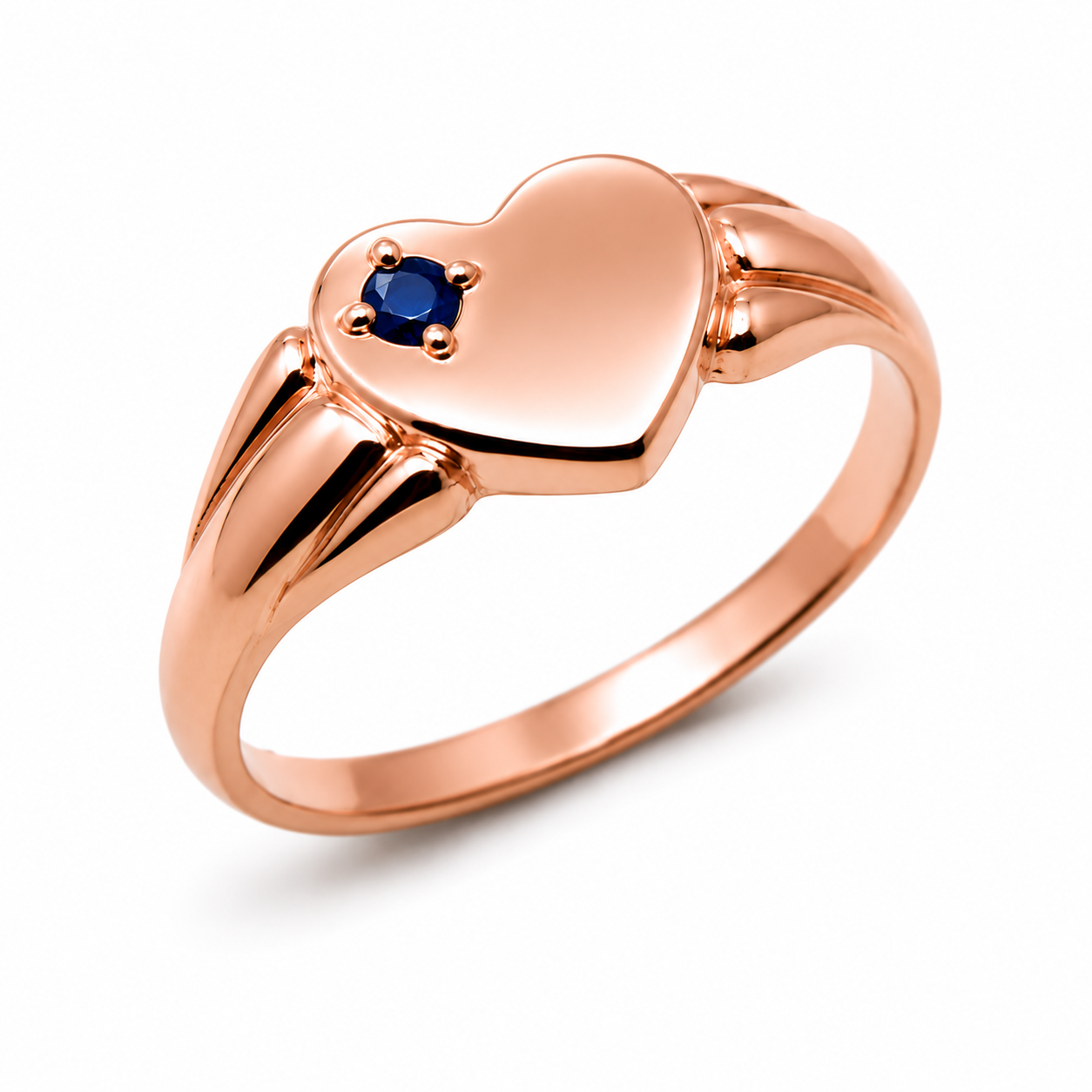 Genuine 9ct 9k 375 Yellow, Rose or White Gold Heart Sapphire Signet Ring - September Birthstone (Copy)