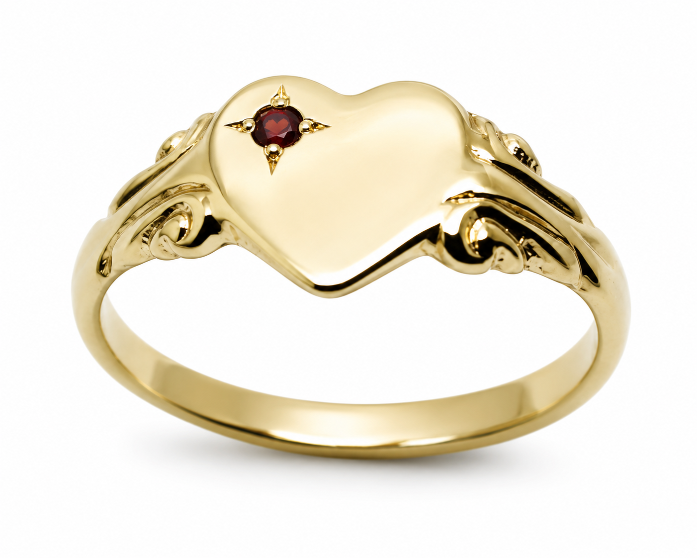 Genuine 9ct 9k 375 Yellow, Rose or White Gold Heart Garnet Signet Ring - January Birthstone (Copy) (Copy)