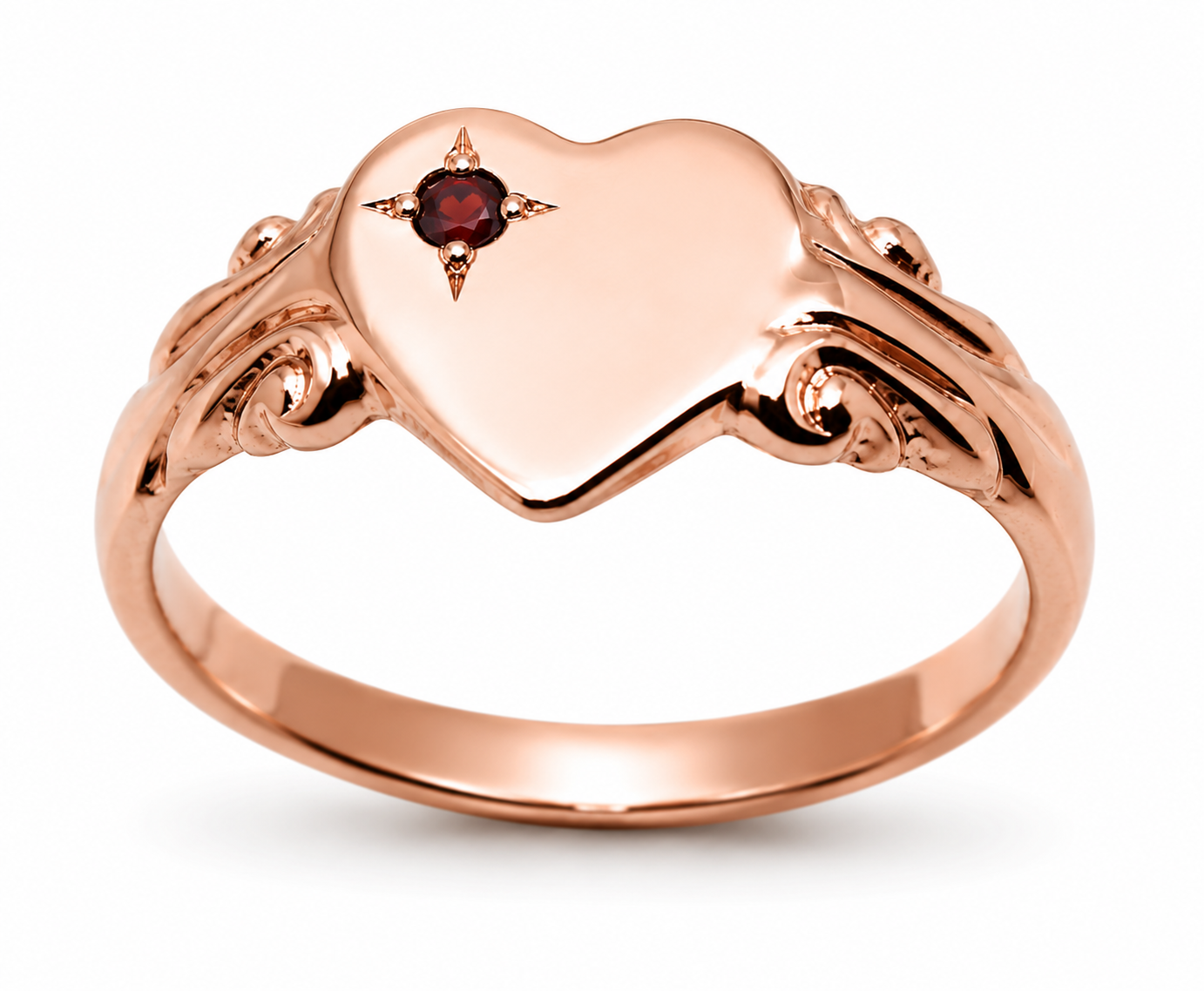 Genuine 9ct 9k 375 Yellow, Rose or White Gold Heart Garnet Signet Ring - January Birthstone (Copy) (Copy)