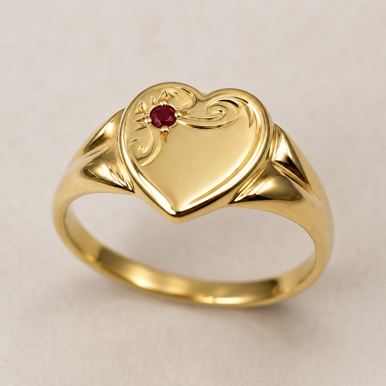 Genuine 9ct 9k 375 Yellow, Rose or White Gold Heart Garnet Signet Ring - January Birthstone