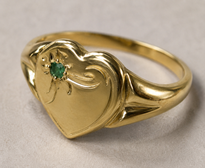 Genuine 9ct 9k 375 Yellow, Rose or White Gold Heart Green Tsavorite Garnet Signet Ring 265- January Birthstone