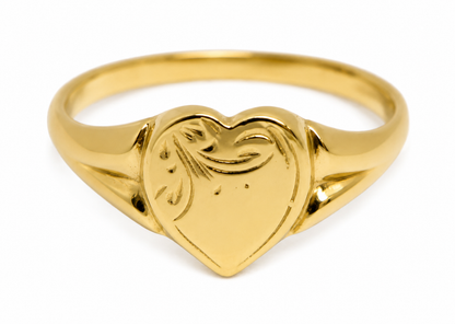 Genuine 9ct 9K 375 Yellow, Rose or White Gold Heart Signet Ring 265
