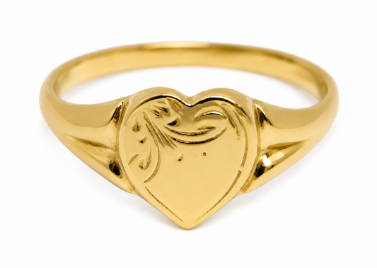 Genuine 9ct 9K 375 Yellow, Rose or White Gold Heart Signet Ring 265