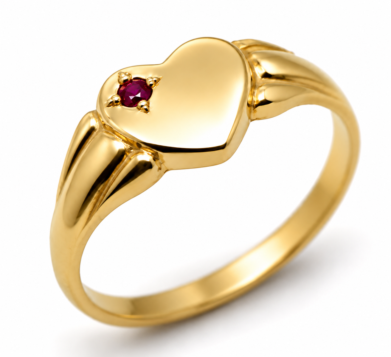 Genuine 9ct 9k 375 Yellow, Rose or White Gold Heart Ruby Signet Ring - July Birthstone