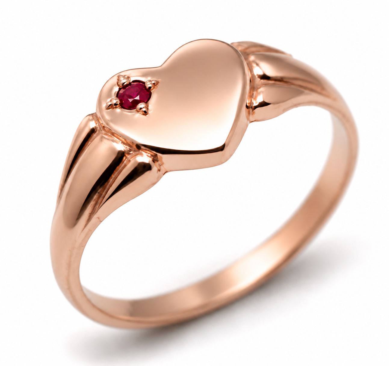 Genuine 9ct 9k 375 Yellow, Rose or White Gold Heart Ruby Signet Ring - July Birthstone