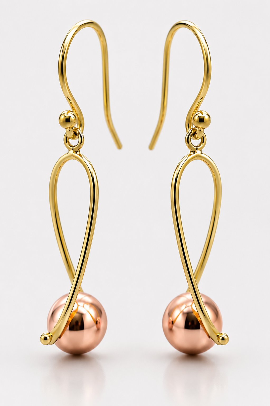 Kaedesigns 9ct 9kt 375 Yellow & Rose Gold 8mm Ball Drop Earrings