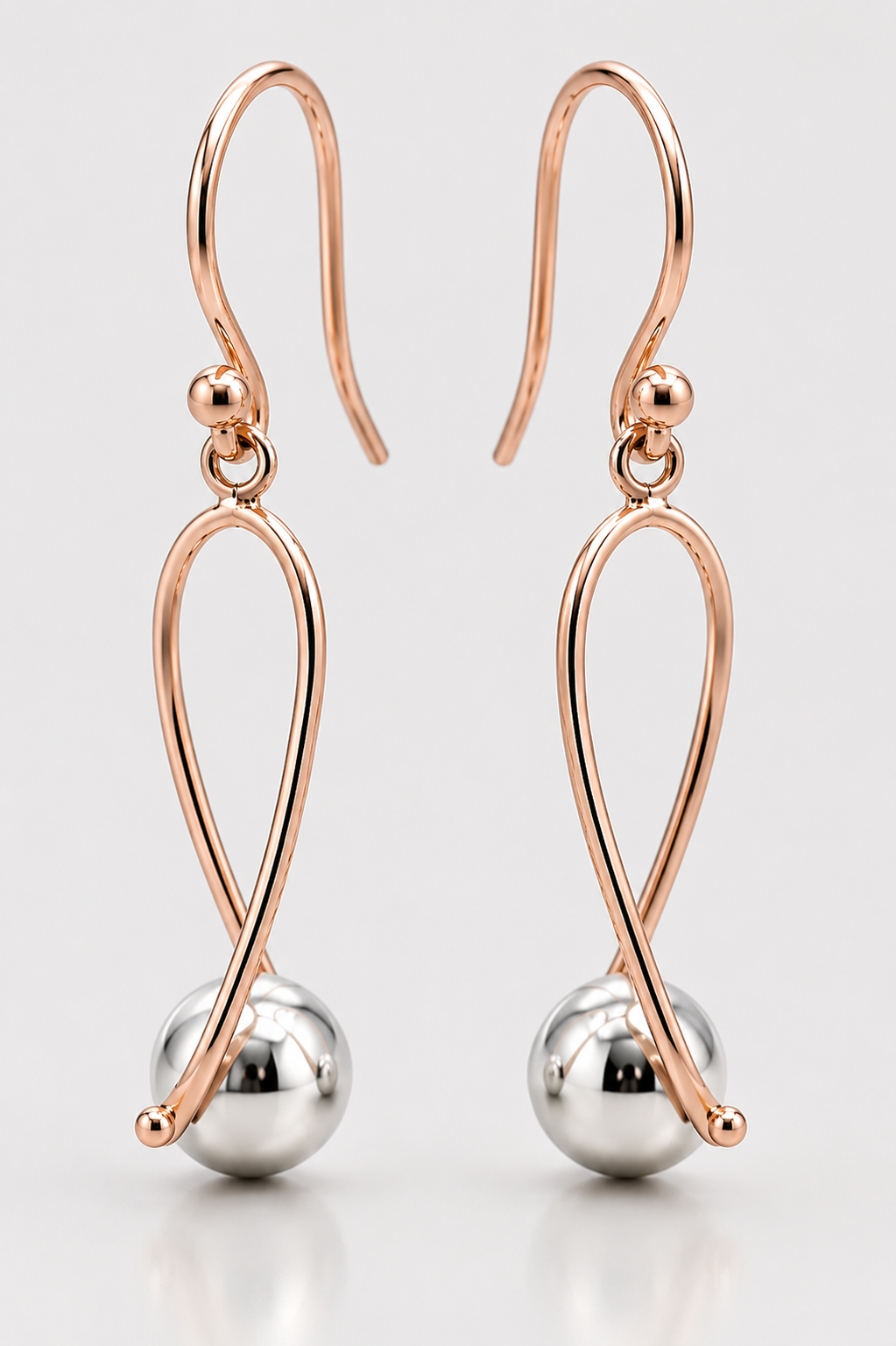 Kaedesigns Genuine 9ct 9k White & Rose Gold 8mm Ball Drop Earrings