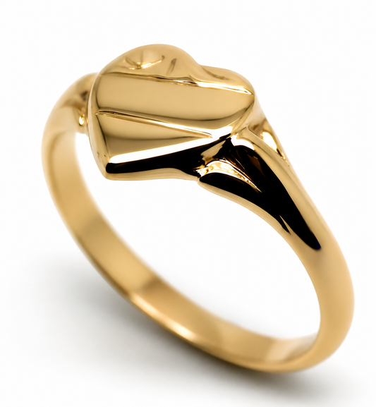 Genuine 9ct 9k 375 Yellow, Rose or White Gold Small Heart Signet Ring 201 - Choose your size