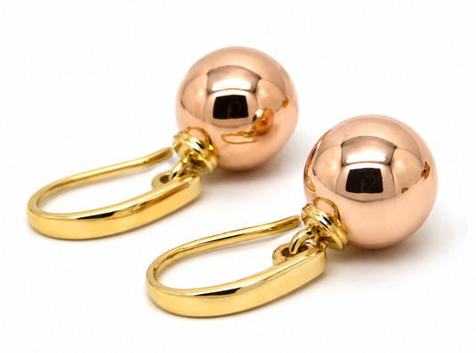 Kaedesigns Genuine 9ct 9kt 375 Yellow & Rose Gold 12mm Hook Drop Ball Earrings