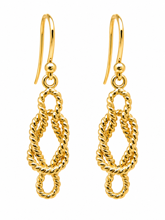Genuine New 9ct Yellow, Rose or White Gold Swirl Knot Hook Earrings