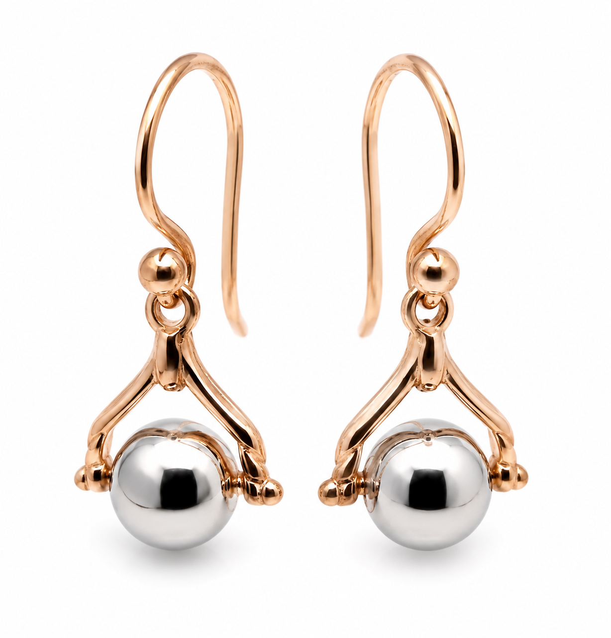 Kaedesigns Genuine 9ct 9k 375 Solid Rose + White Gold Ball Spinner Earrings