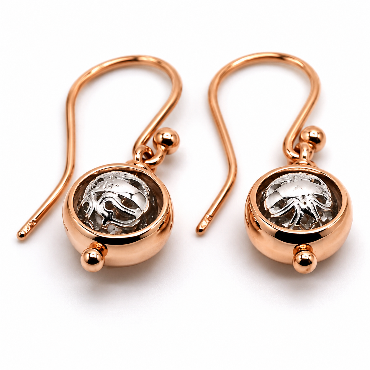 Kaedesigns Genuine 9ct 9k 375 Rose & White Gold Filigree Belcher Ball Earrings