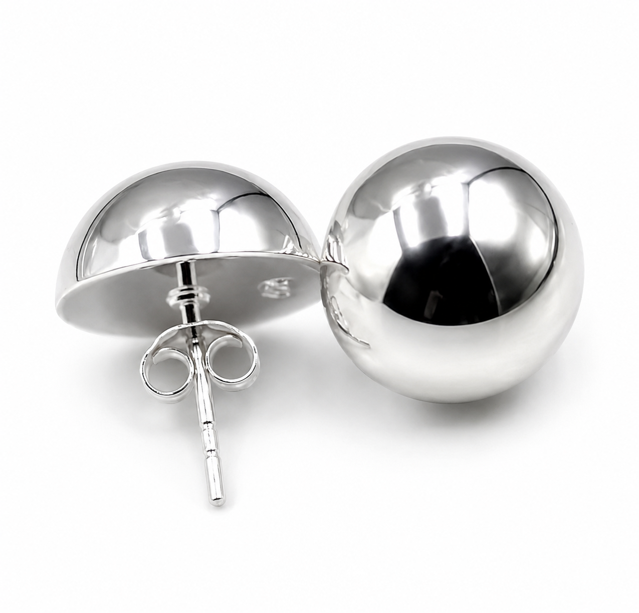 Genuine Sterling Silver 925 Half 12mm Dome Ball Round Earrings Studs
