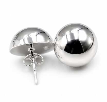Genuine Sterling Silver 925 Half 12mm Dome Ball Round Earrings Studs