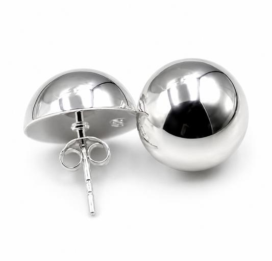 Genuine Sterling Silver 925 Half 12mm Dome Ball Round Earrings Studs