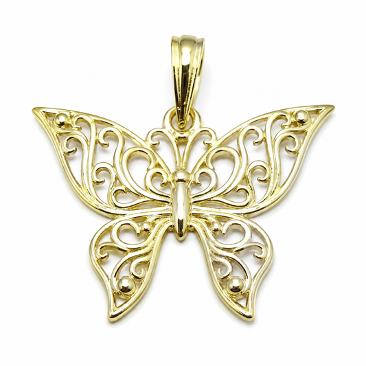 Kaedesigns Solid Genuine 9ct 9k 375 Yellow, Rose or White Gold Filigree Butterfly Pendant