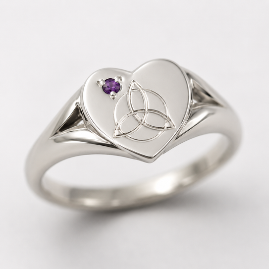 Genuine Sterling Silver Full Solid Celtic Signet Ring Amethyst Stone