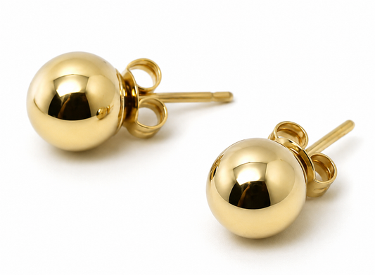 Kaedesigns Genuine 14ct 14k Solid Yellow Gold 6mm Stud Ball Earrings