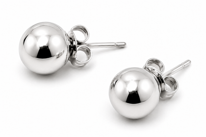 Genuine 14ct 14k White Gold 7mm Stud Ball Earrings With Butterfly Backs