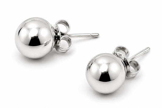 Genuine 14ct White Gold 6mm Stud Ball Earrings With Butterfly Backs