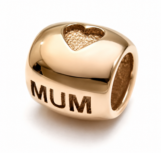 Genuine 9ct 9K Yellow, Rose, White Gold Or Sterling Silver Mum Bead Charm