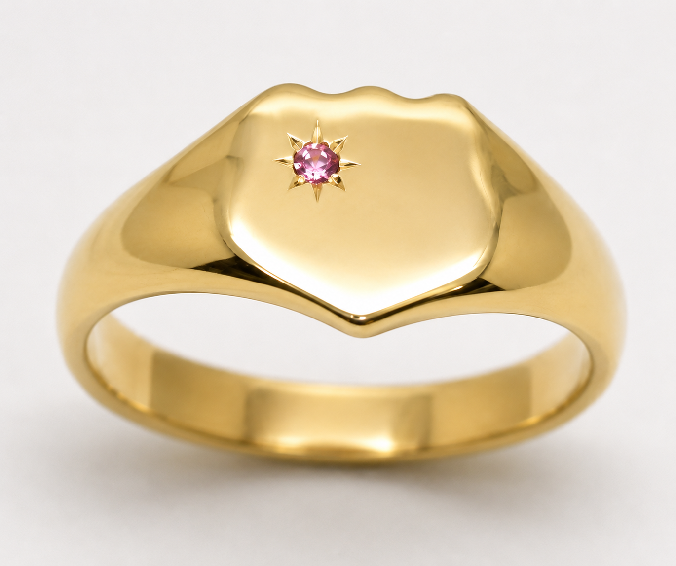 Genuine 9ct 9K 375 Yellow, Rose or White Gold Pink Tourmaline (Birthstone- October) Heavy Signet Ring (Copy)