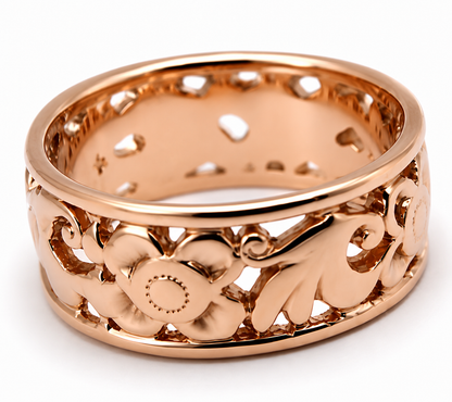 Genuine 9ct 9K 375 Full Solid Wide Yellow, Rose or White Gold Filigree Flower Ring 275 - Choose your ring size J to Q