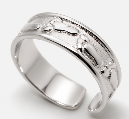 Genuine 9ct 375 Yellow, Rose, White Gold or Sterling Silver Footprint Toe Ring