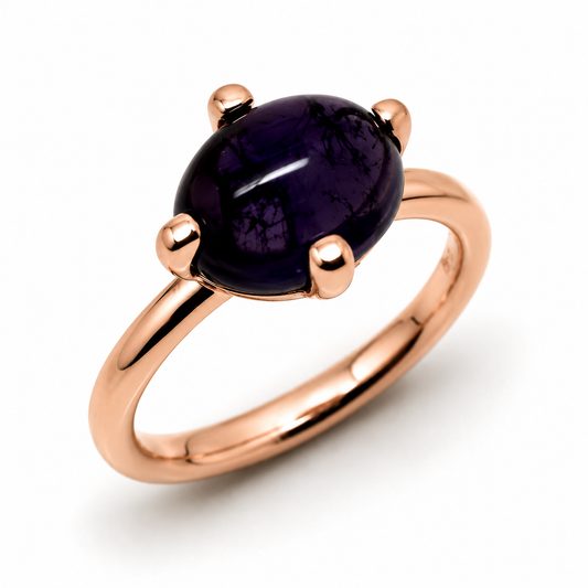 Genuine Size K 1/2 9ct 9k 375 Rose Gold Cabochon Oval Purple Amethyst Stacker Ring
