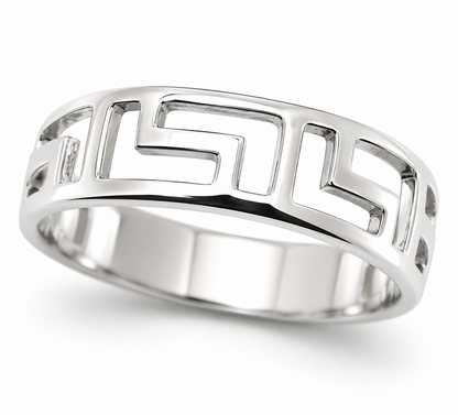 Genuine Solid Sterling Silver 925 Greek Key Ring