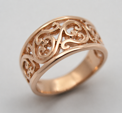 Genuine 9ct 9K 375 Full Solid Wide Yellow, Rose or White Gold Filigree Flower Swirl Ring 336 - Choose your ring size J to Q