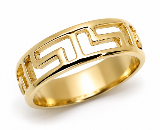 Genuine Solid 9ct 9k 375 Yellow, Rose or White Gold Greek Key Ring - Choose your size H to P